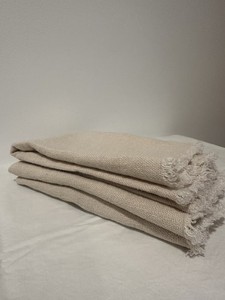 William Sonoma 100% Linen Napkins Beige Fringe Set of 4 Beachy Boho Cottage