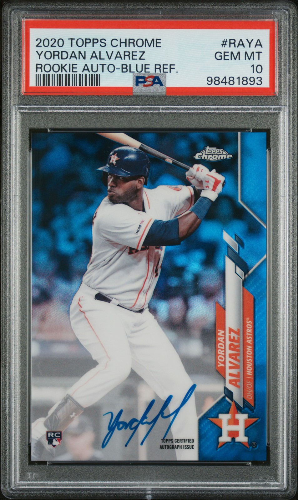 2020 TOPPS CHROME RC AUTO BLUE REFRACTOR YORDAN ALVAREZ ROOKIE /150 PSA 10 AUTO