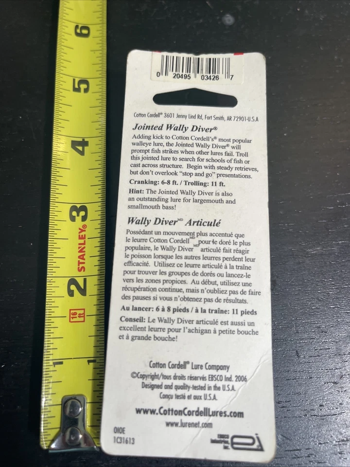 Percha Wally Diver articulada Cordell de algodón vintage CDJ522 1/4 oz nueva en caja Foto 4 de 4