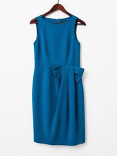 Premise Teal Blue Bow Waist Dress Sleeveless Sheath Elegant Size S