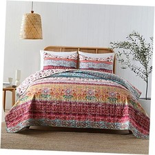 Boho Style Queen Quilt Set Reversible Bohemian Floral Full/Queen Mustard Floral