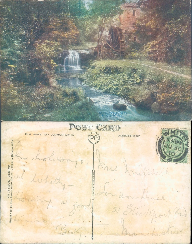 Watermill with waterfall Whitby Yorkshire England The Photochrom Co Ltd 1910 - Image 1 of 1