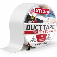 XFasten Super Strong Duct Tape, White, 3" x 30 3-Inch by 30 Yards, White