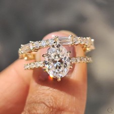 3 Ct Oval Cut Lab Grown IGI Certified Diamond Women' Wedding Ring Set 14K Yellow