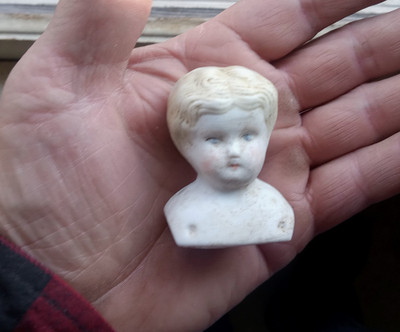 1880s SMALL BLONDE HAIR CHINA DOLL HEAD SHOWN DUG IN OUR CURRENT DIG VIDEO