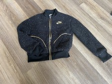 Nike Kids Girls Full-Zip Sherpa Jacket Black/Gold Size Small