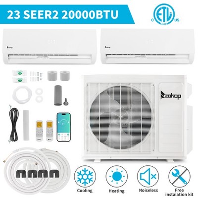 20000 BTU 2 Zone Ductless Mini Split Air Conditioner with Heat Pump 2 x 9000 BTU