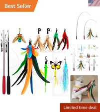 2PCS Ultra-Long Cat Teaser(50"+38")+9Pcs Da Bird Feather Refills, Fishing Pole