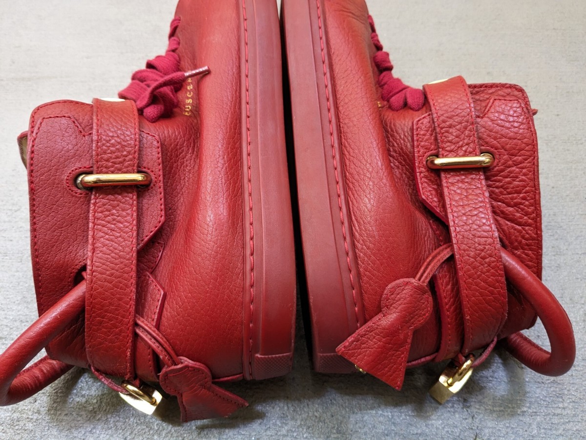 Buscemi 100 MM Sneakers Red Gold Men 10 43 Leather High Tops Italy 