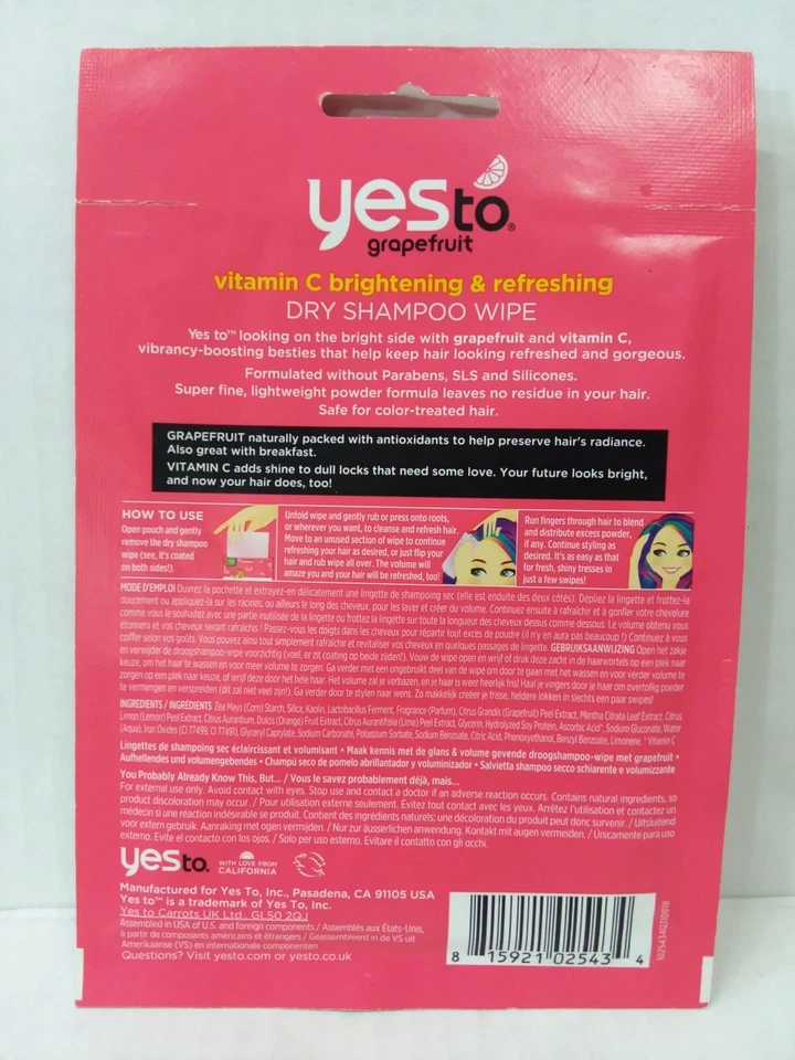 Lot of 20 Yes to Grapefruit Vibrancy Boosting Dry Shampoo Wipe Vitamin C - Image 3 of 3