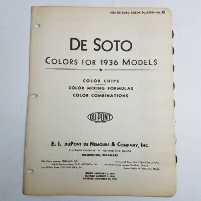 DuPont 1936 DeSoto Auto Car Paint Color Chips Combinations Body Wheel Duco