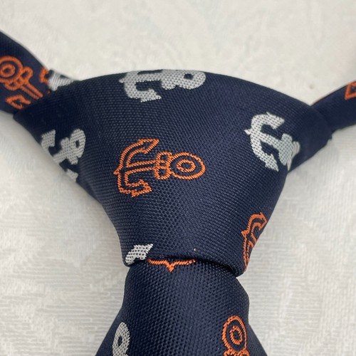 G-Cutee Toddler Nautical Neck Tie Navy Blue w/ Orange & White Anchors Adjustable - Picture 3 of 16