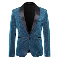 Mens Glitter Lurex Knit Suit Jacket Blazer Wedding Prom Costume Fancy Dress