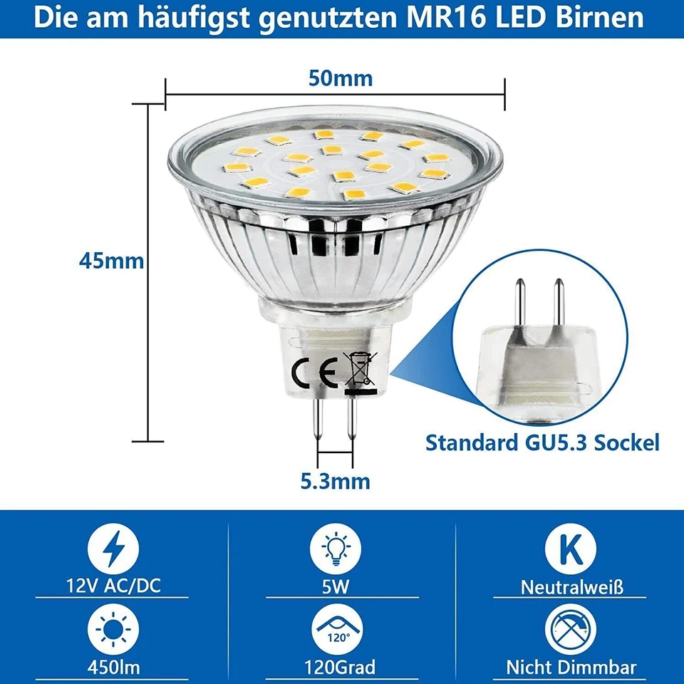 4-10X MR16 LED Leuchtmittel 3W 5W 7W Einbauspots Lampe Glas 12V GU5.3 Scheinwerf - Bild 2 von 4