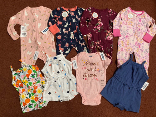 NWT Baby Girl NEWBORN 0-3 Month Fleece Sleepers Rompers Clothing Lot All New!