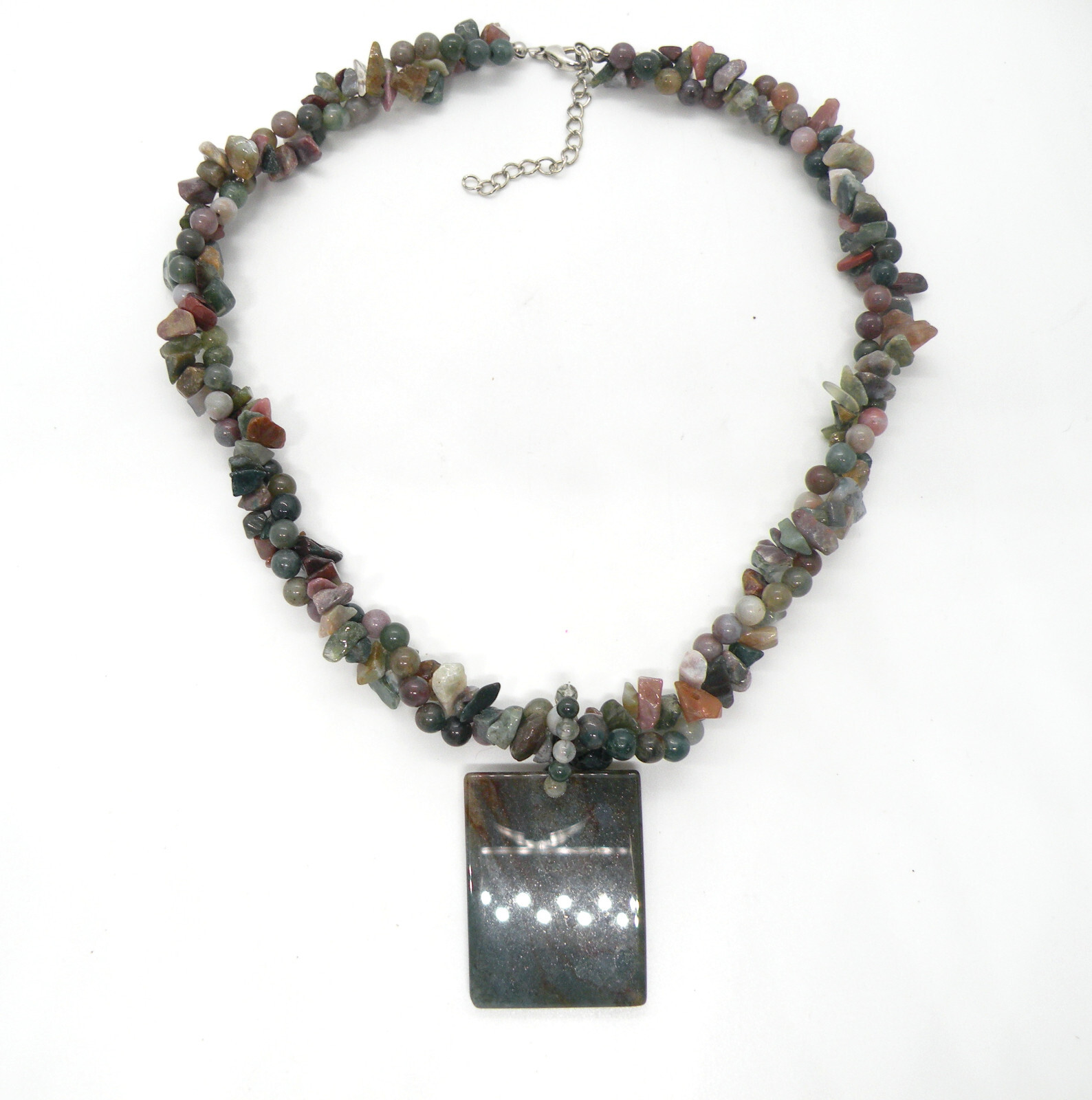 Multicolor Gemstones Chunky Statement Silver Tone… - image 1