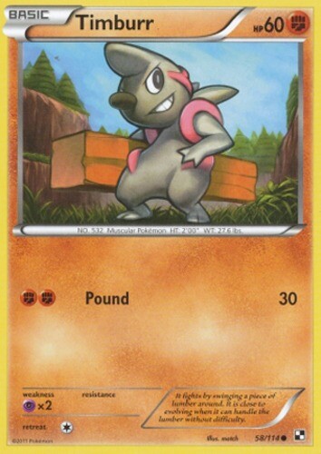 Pokemon 1x Timburr - 58/114 - Common Near Mint Black and White