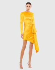 Ieena For Mac Duggal Asymmetric Long Sleeve Satin Cocktail Dress- Size 8