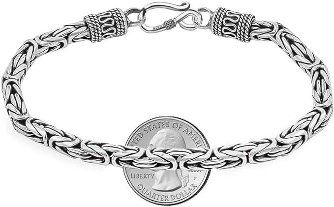 925 Sterling Silver Oxidized 6MM Byzantine Chain Bracelet For Men & Women - 8" - Image 3 of 4
