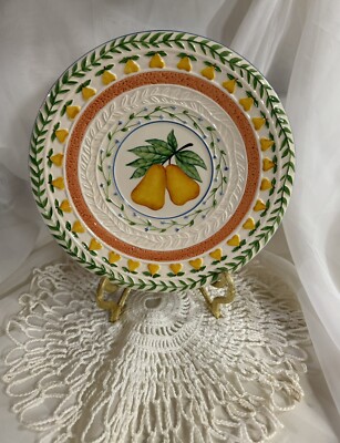 Strata Group Fresh N Fruity Pear Salad Plate 8 1/2'' Hand Painted Gorgeous Stand.