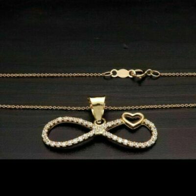 0.70Ct Round Lab Created Diamond Heart Infinity Charm Pendant 14K Gold Finish