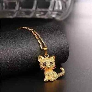2 Ct Round Cut Real Moissanite Kitty Cat Charm Pendant 14k Yellow Gold Plated