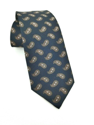 BRIONI Midnight Blue Brown Paisley Twill Handmade in Italy Silk Tie NWT - 第 1/5 張圖片