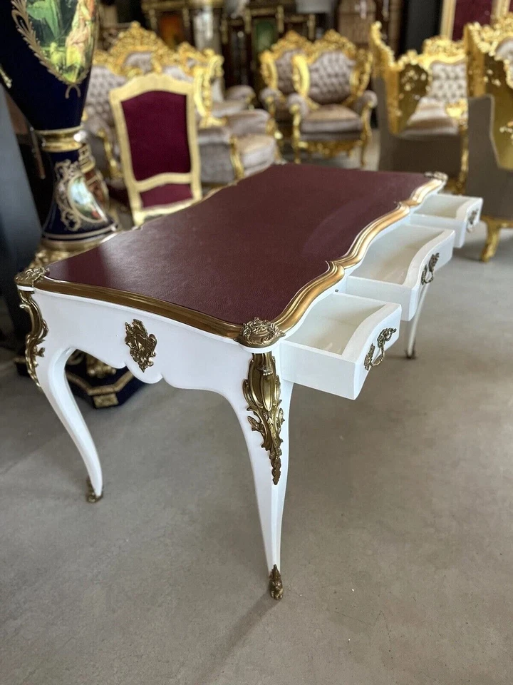Deluxe Desk French Baroque Table Handmade Antique Style Red Desk for Home Decor - Bild 3 von 4