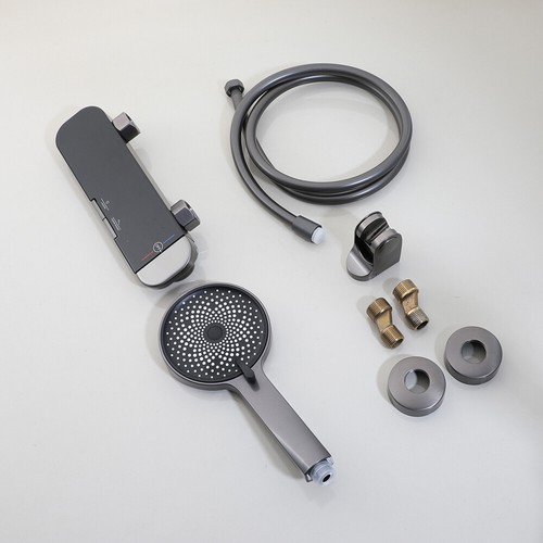 Waterfall Wall Mount Bathtub Faucet With Handheld Shower Tap Gray Tub Filler Set - Picture 14 of 26