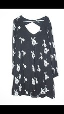 Free People Black Austin White Floral Embroidered Long Sleeve Dress Sz L