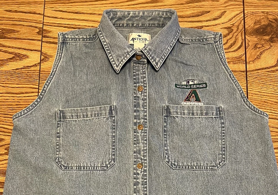 Arizona Diamondbacks Mujer XL Camisa Azul Denim Sin Mangas 2001 Serie Mundial MLB Foto 3 de 4