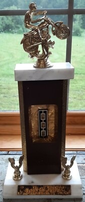 Vintage Motorcycle racing Trophy 1970's era original, 13'' tall, marble base