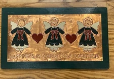 Vintage Copper Christmas Angels And Hearts Wall Hanging Hand Made