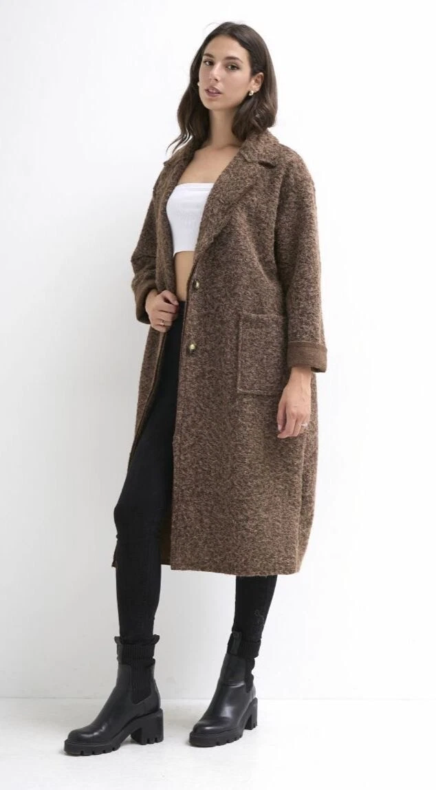 Ladies Lagenlook Winter Soft 2 Pocket Button Fastening Collar Warm Coat Jacket