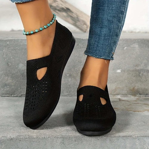 Women's Knitted Flat Shoes Solid Sandals Ladies Color Hollow Out Slip On Shoes