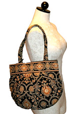 Borsa a mano Vera Bradley nera marrone caffè latte Morgan ritirata 2008 tote bag