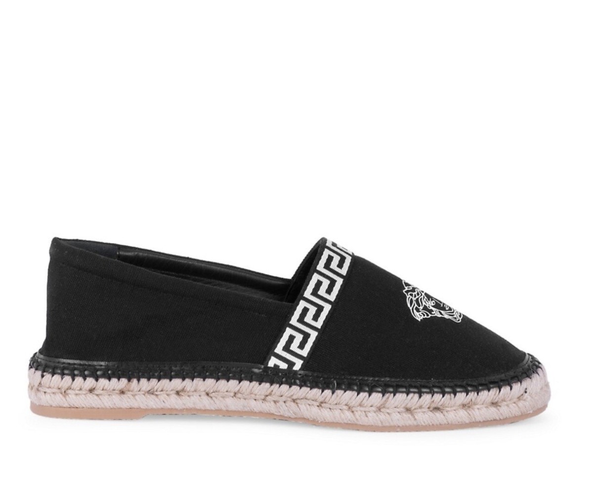 Espadrillas Versace Canvas Madura sz 46 13 VERSACE Embellished suede espadrille wedge sandals | NET-A  main image 3