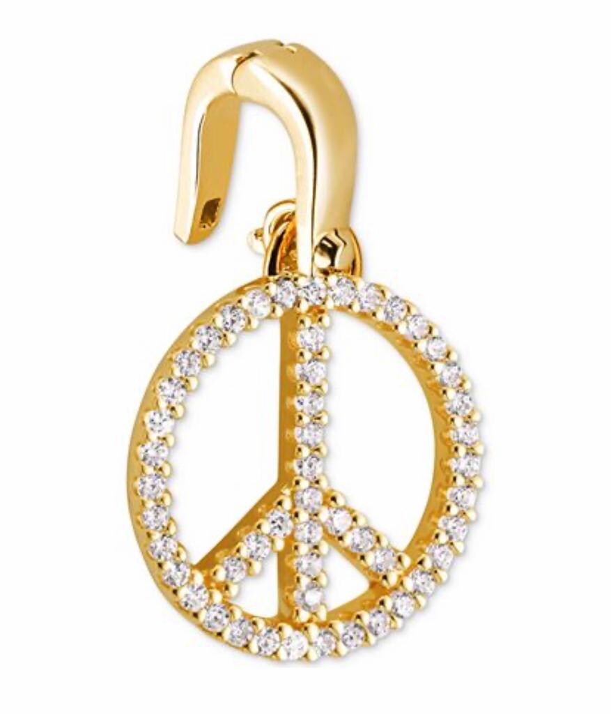 BRAND NEW Michael Kors Gold-Tone Sterling Silver Pavé Peace Charm