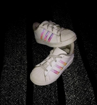 ADIDAS Original Superstar Sneakers Young Girls Sz. 9K White Iridescent  Shell Toe | eBay