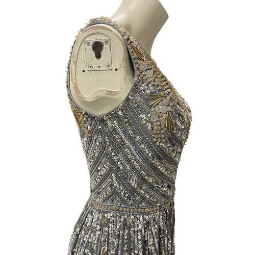 Mac Duggal Embellished One Shoulder A-Line Gown 6 5220 Silver - Picture 4 of 9