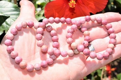 Premium CHARGED Rhodonite Crystal 8mm Stretchy Bracelet + Baby Selenite Heart - Picture 5 of 11
