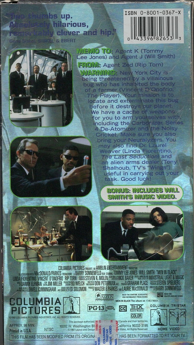 MIB - Men in Black (VHS, 1997) Will Smith, Tommy Lee Jones