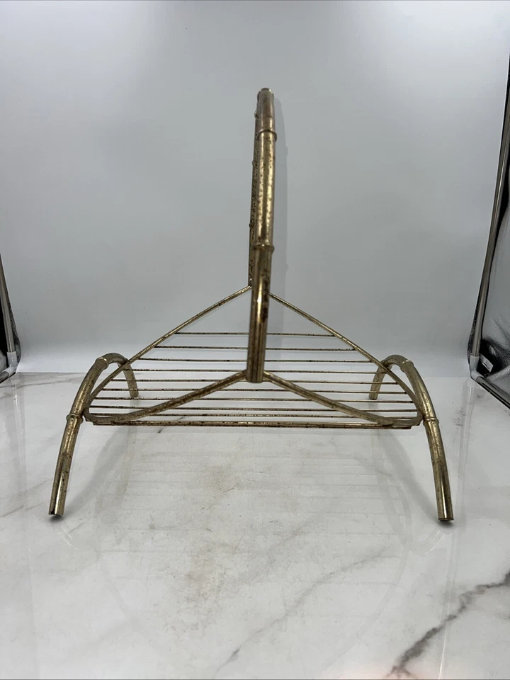 Revista de latón vintage estilo bambú soporte de metal dorado mediados de siglo decoración del hogar Foto 2 de 4
