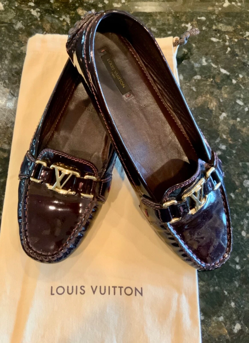 LOUIS VUITTON DRIVING WOMENS MOCCASINS PATENT LEATHER FLATS SHOES SZ 39.5