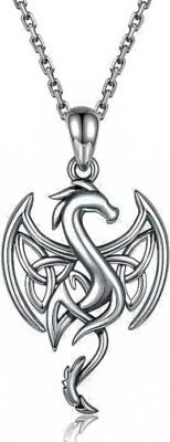 925 Sterling Silber Drache Keltischer Knoten Anhänger Halskette Schmuck Geschenk für Frauen
