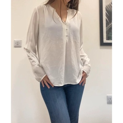 Primark Womens White V-Neck Blouse Top T-Shirt See-Through Officecore Formal XL