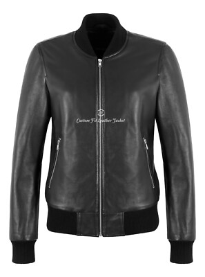 Woman s Regular Fit Real Leather Black Bomber Casual Blouson Jacket 7082