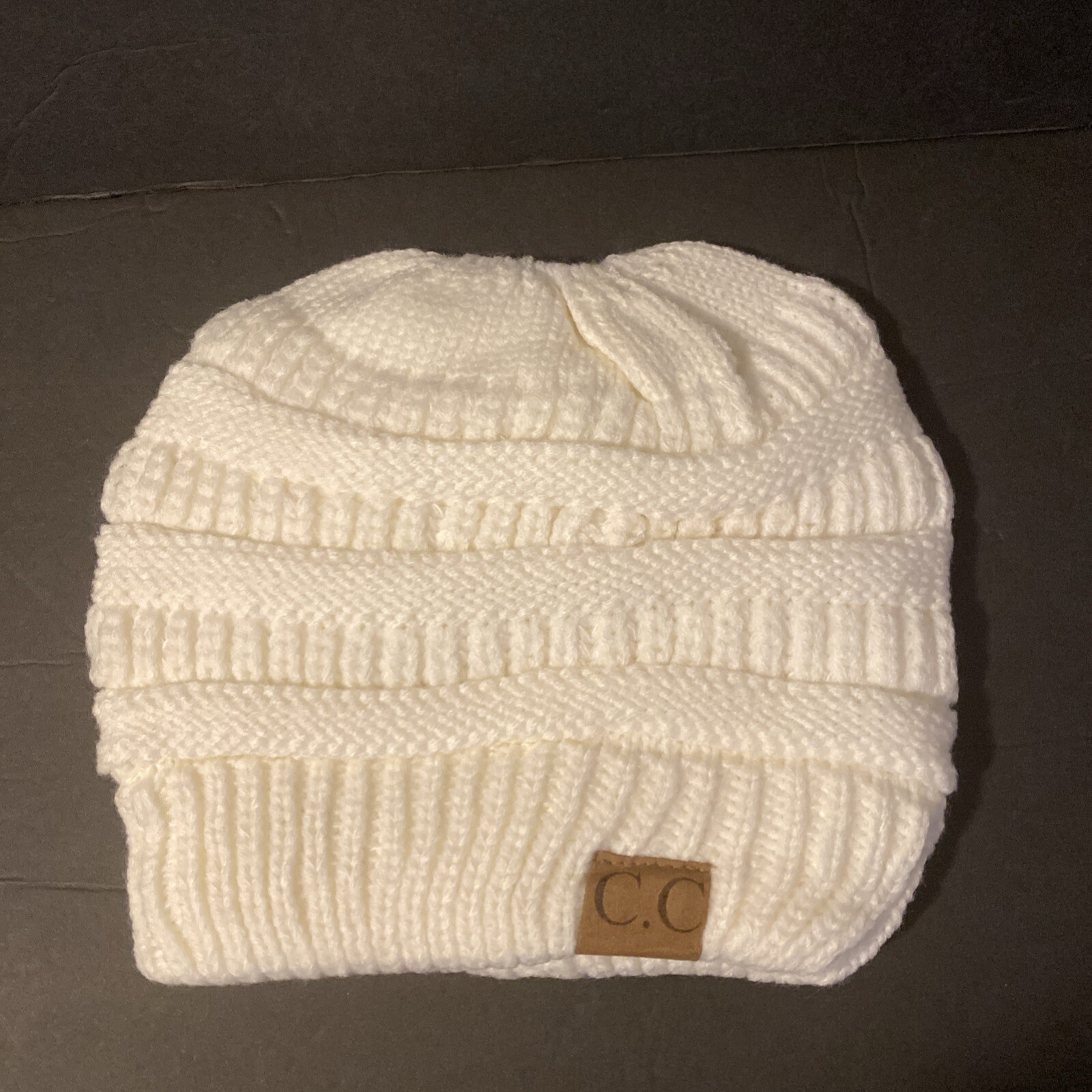 PONY Cappello donna CC berretto invernale avorio maglia acrilico caldo ~ coda di cavallo