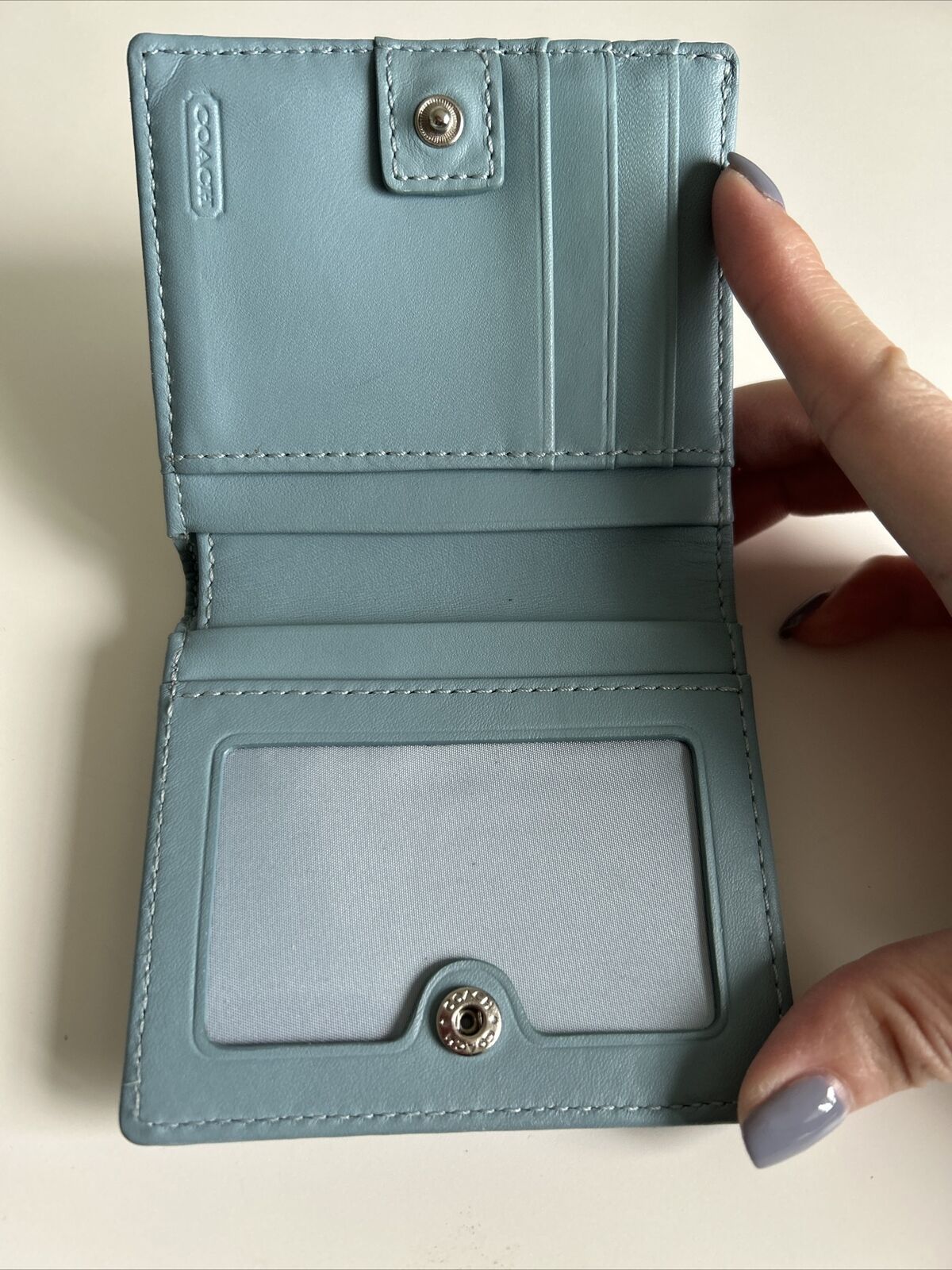 COACH Mini Wallet Light Blue C Logo Canvas Leather Bifold Wallet