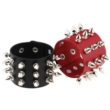 Punk Spike Studed Cuff Bracelet Wristband Multi-layer Leather Wide Wristband